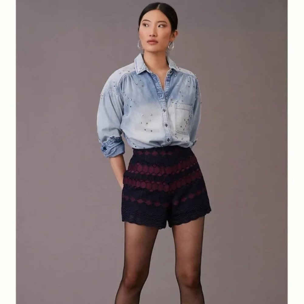 Anthropologie Lace Embroidered Shorts